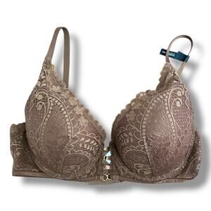 Aerie Real Power Lace Plunge Push Up Bra Brown 34C NWT